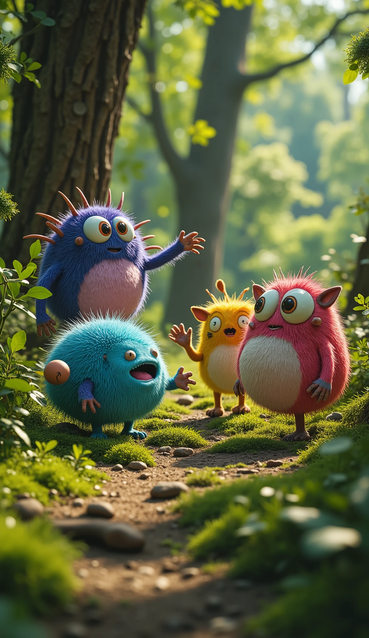 live-action、real、8K、HDR、In the woods、Cute little monsters exploring