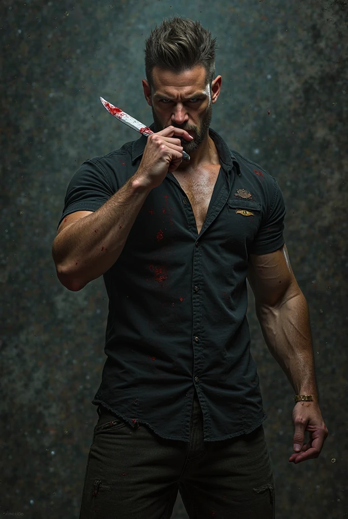 Man with knife angry blooded