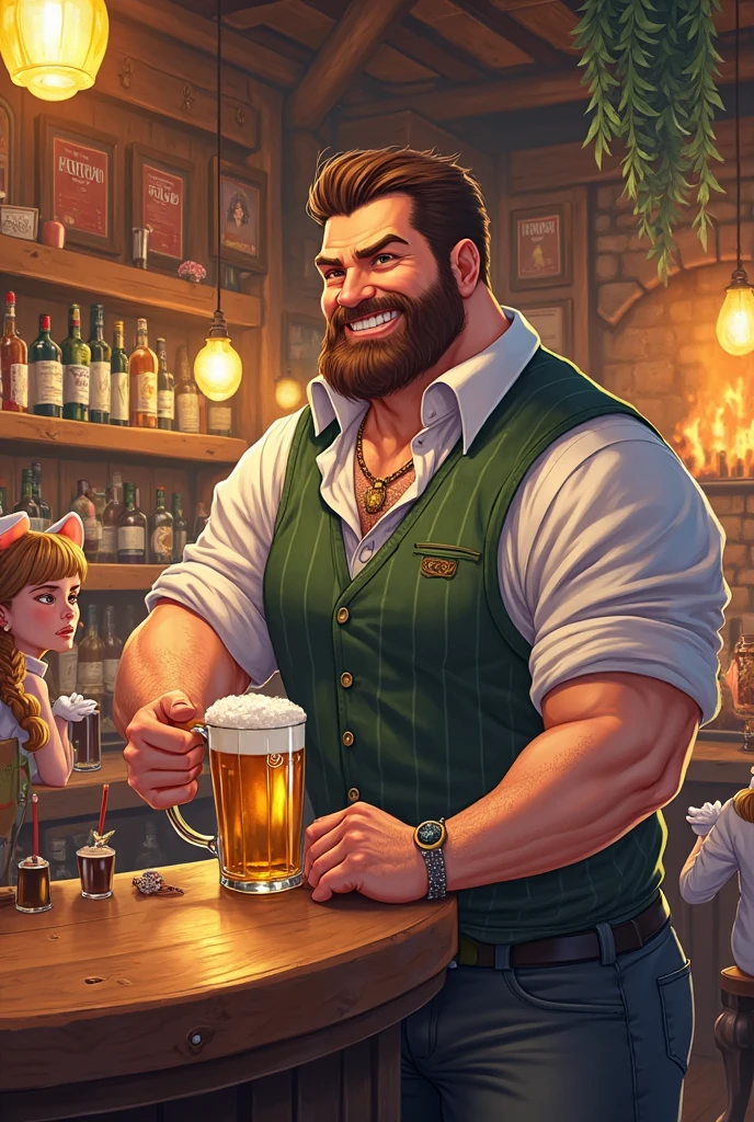 1man,Old West, Bartender, Beer, Whiskey, Liquor Shelf, Huge Mustache, Period Clothing, Old, slight, pot-bellied 