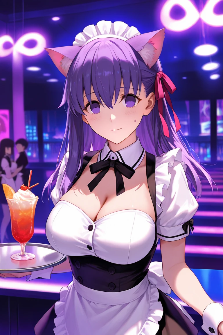 Matou Sakura, fate, cat girl, wearing waitress clothes, nightclub 