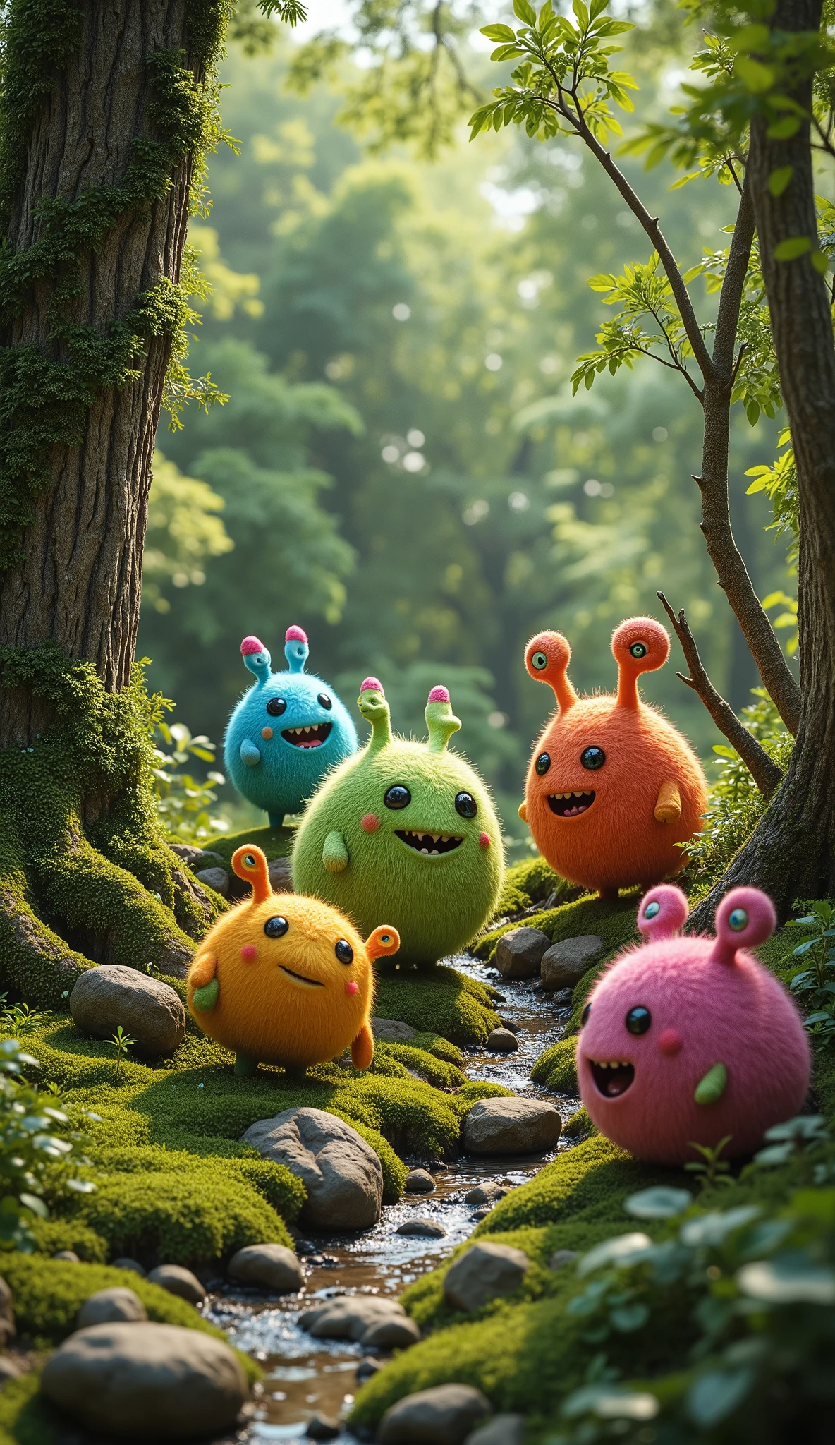 live-action、real、8K、HDR、In the woods、Cute little monsters exploring