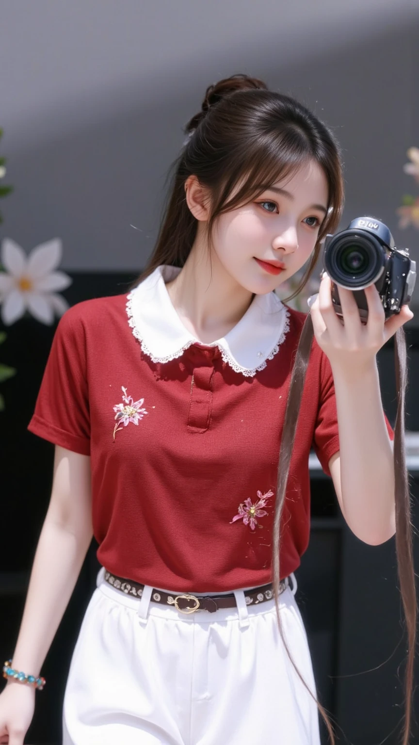 Sunburn marks on tanned skin、blush、Blonde twin tail hair,A cute 17-year-old girl with a cute look, A strong wind blows my hair in front of my face、Beautiful big sparkling eyes, Cute eyes hidden by long bangs、Yawn、No visible nasolabial folds、A short, light-colored miniskirt、A summer shirt with cute colorful patterns、Korean Beauty、Cheeks
