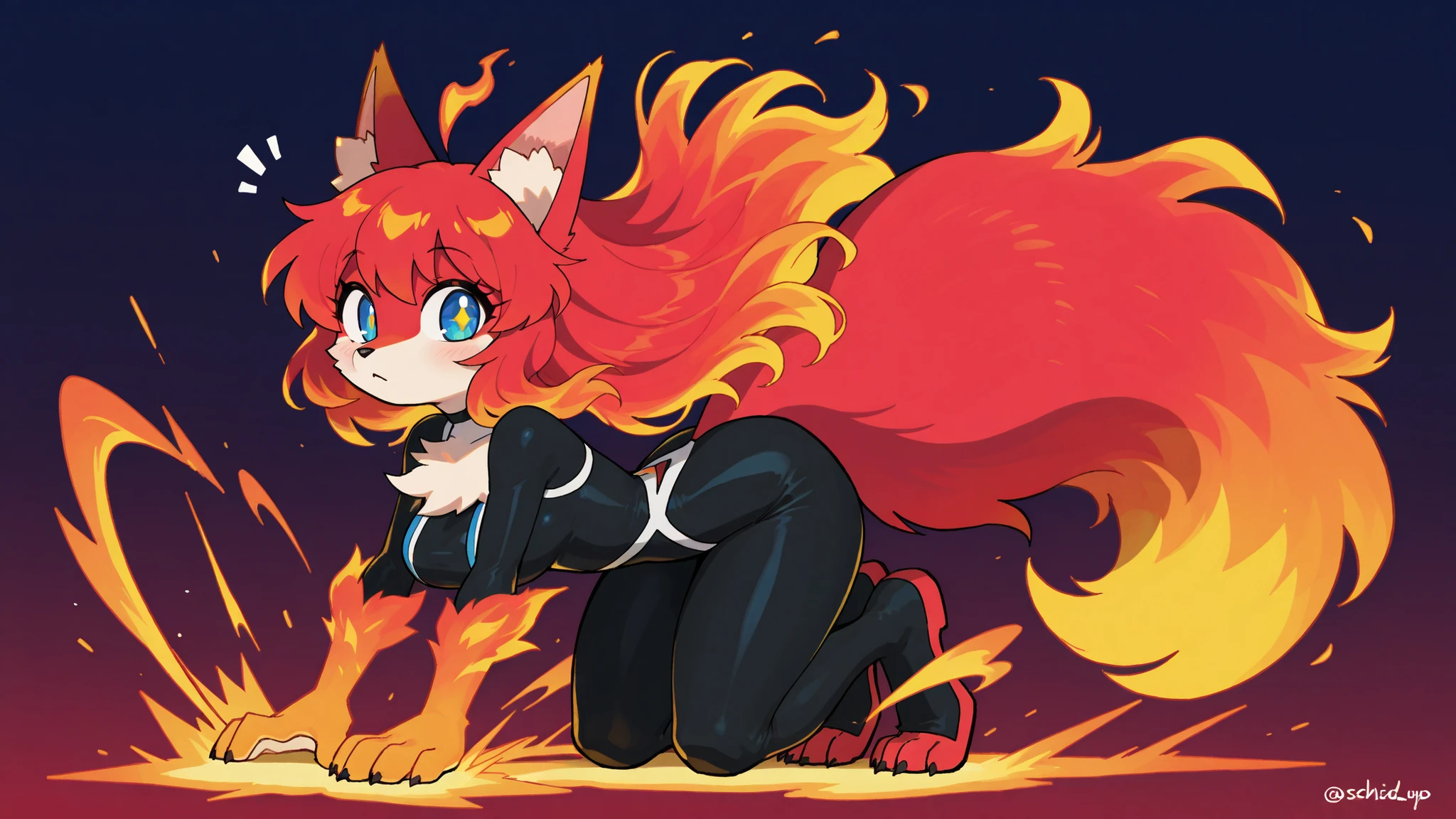 score_9, score_8_up, score_7_up, masterpiece. blend of cute and sexy. Full body. anthro female foxgirl. Long fiery red hair, detailed hair, detailed face, blue eyes, EyesHD, fluff tail. Soft, detailed fur textures. Vibrant hair color complementing fur tone. lies curled around the planet. starry skies background. Dynamic lighting emphasizing curves. Blend of anthropomorphic and human aesthetics, furry, 1990 style