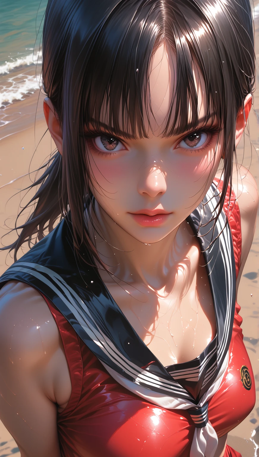 (Highest quality, High resolution:1.2), One girl, Beautiful attention to detail, Beautiful lip detail, Highly detailed eyes and face, Long eyelashes, Moderate:oil, Vibrant colors, High resolution, Studio Lighting, Ultra-fine painting, Sharp focus, Physically Based Rendering, Very detailed explanation, Portraiture, Curved body, Big Breasts, Perfect shape, Show your armpits, In-person audience, Sweaty, nice, Raise the hand, Half-body photo, Displayed in full frame, Sleeveless turtleneck