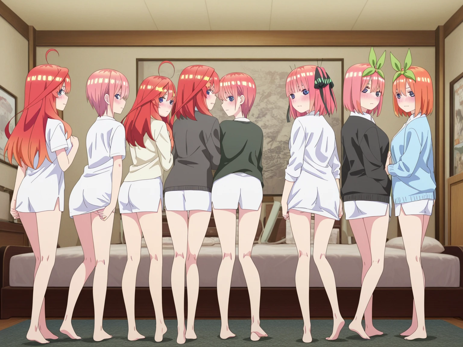 ((NSFW:1.3)),(Textured skin, Anatomically correct, Super Detail, high details, High quality, hight resolution, Best Quality, 1080p,4K),(One-person viewpoint, looking at viewer, subjective:1.5),


(women's bath room:1.3),
((8 Women, Group photo of the girls:2))
((Women of different ages:1.5)),(Girls with busts of all sizes:1.5),(Girls with various hairstyles:1.5),
(inviting you to have sex),

((Girls line up sexy pose:1.6)),
(:1.5),(front view:1.5),

(naked, nude, barefoot:1.5),
nsfw, showing off pussy, showing off breasts, 
(Wet body, sweating:1.5)

nsfw,(enraptured face:1.4),(naughty expression:1.2),(orgasm smile:1.5),seductive smile, excited smile,
(blush, face blush, blushing:1.3),

(vivid pussy, high quality vagina:1.1), (dripping love juice:1.1),
