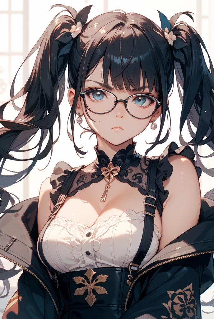 super masterpiece、Masterpiece、High quality、Best Quality、1 girl、Limsa Lominsa in FFXIV、Black hair blunt、Round Glasses、A profile of a man gazing into the distance with a nostalgic gaze