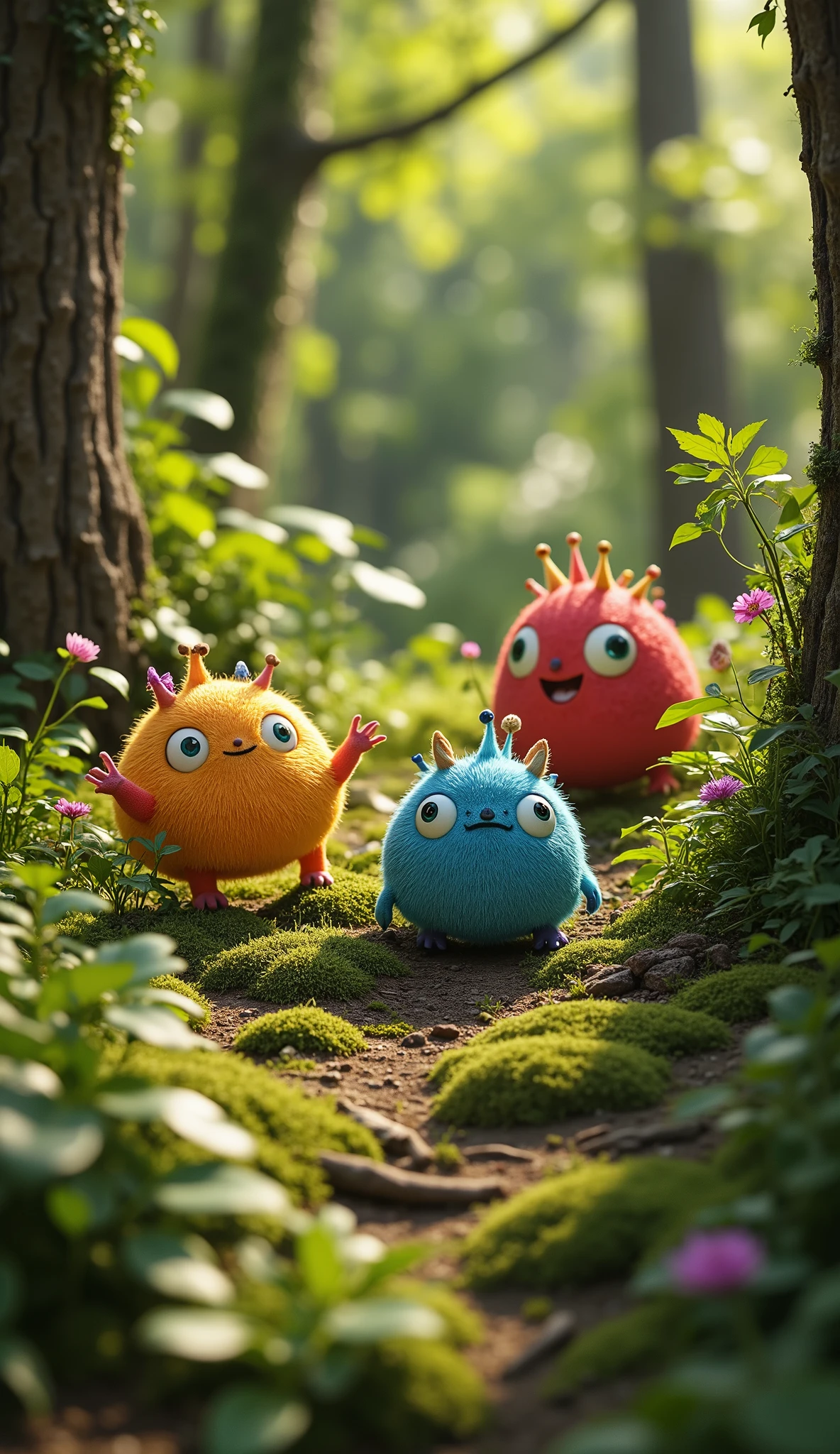 live-action、real、8K、HDR、In the woods、Cute little monsters exploring