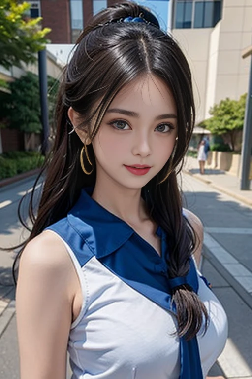 (((UHD)), ((highest quality)), ((masterpiece)), (Very detailed), (High resolution), (Beautiful detailed sparkle), (High detail), (Anatomically correct)), ((Realistic)), 8k, 1080P, Photorealistic:1.37, CG illustration, Anime 2D Rendering,

(((One Woman, Curvy Women))), 
(Symmetrical facial features:1.4, Perfect Face), Beautiful clavicle, (Beautiful fingers), (((Beautiful breasts, Slightly smaller chest))), 
Beautiful body, Beautiful thighs, Beautiful feet, Perfect round butt, (((Detailed skin, Oily skin, Textured skin, Beautiful white skin:1.4))), 

(((Baby Face, cute, 20-year-old))), 
(Droopy eyes, Expression of fine eyes, Beautiful and delicate eyes, Sparkling eyes, Eye Reflexes, Dark Eyes), 
(Beautiful Nose,Thin Nose), 
(Smaller mouth, Glossy Lips, Beautiful Lips, thick lips), 

(Beautiful Hair, Shiny Hair, Shiny Hair), Hair fluttering, (((Blonde, Airy Long Hair, Very long side bangs))), 

(Short tank top in white, (dark blue denim jacket:1.4), Low rise skinny jeans)、(Black high heels)、 Earrings、(Shiny black headband)、
BREAK 

(smile), 
(Character Focus,  Cowboy Shot, turn around),  

BREAK 
((noon、Sunshine、garden、grass)), ((Cross your arms))

