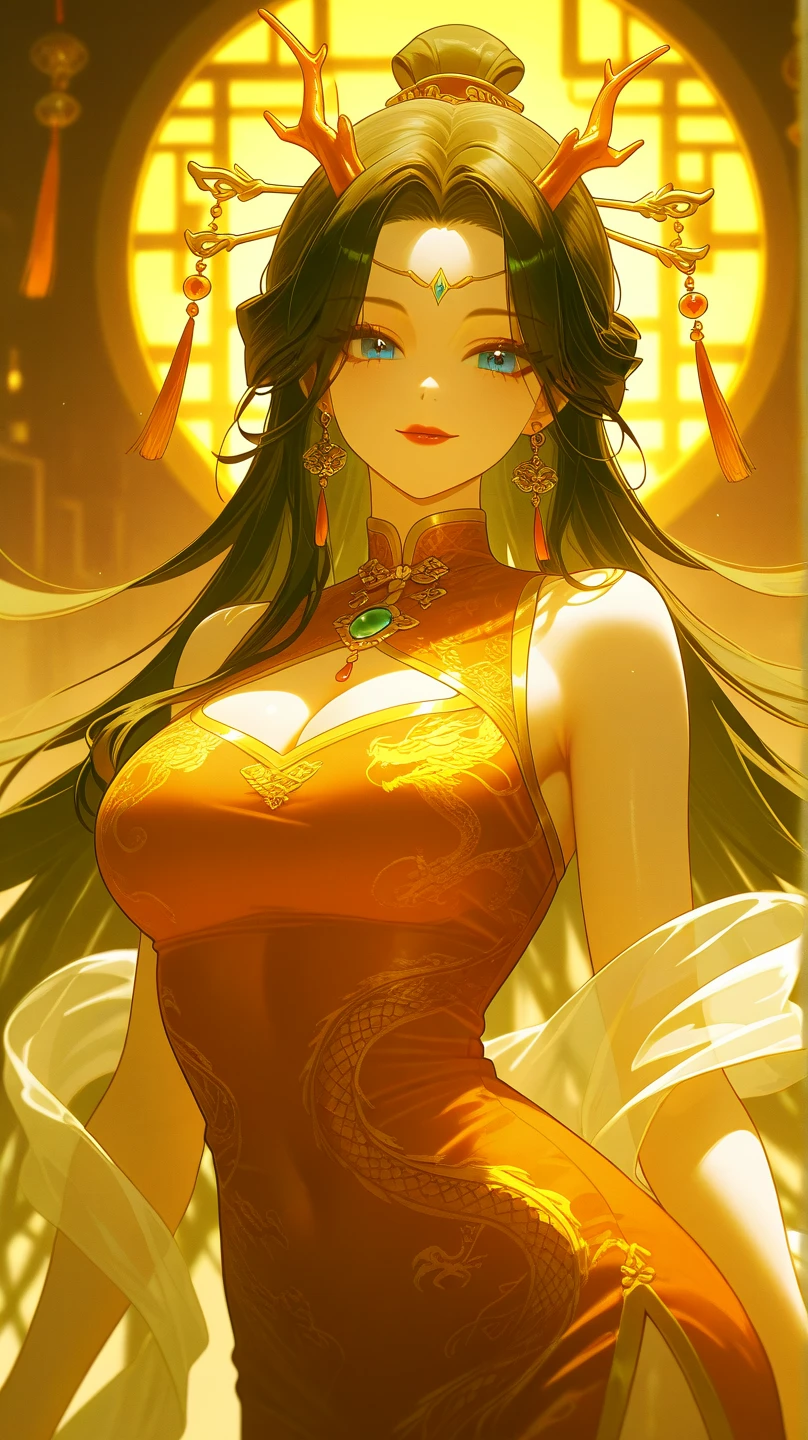 Long Black Hair　A sexy　Sun flower　Yellow eyes　Beautuful Women　suns