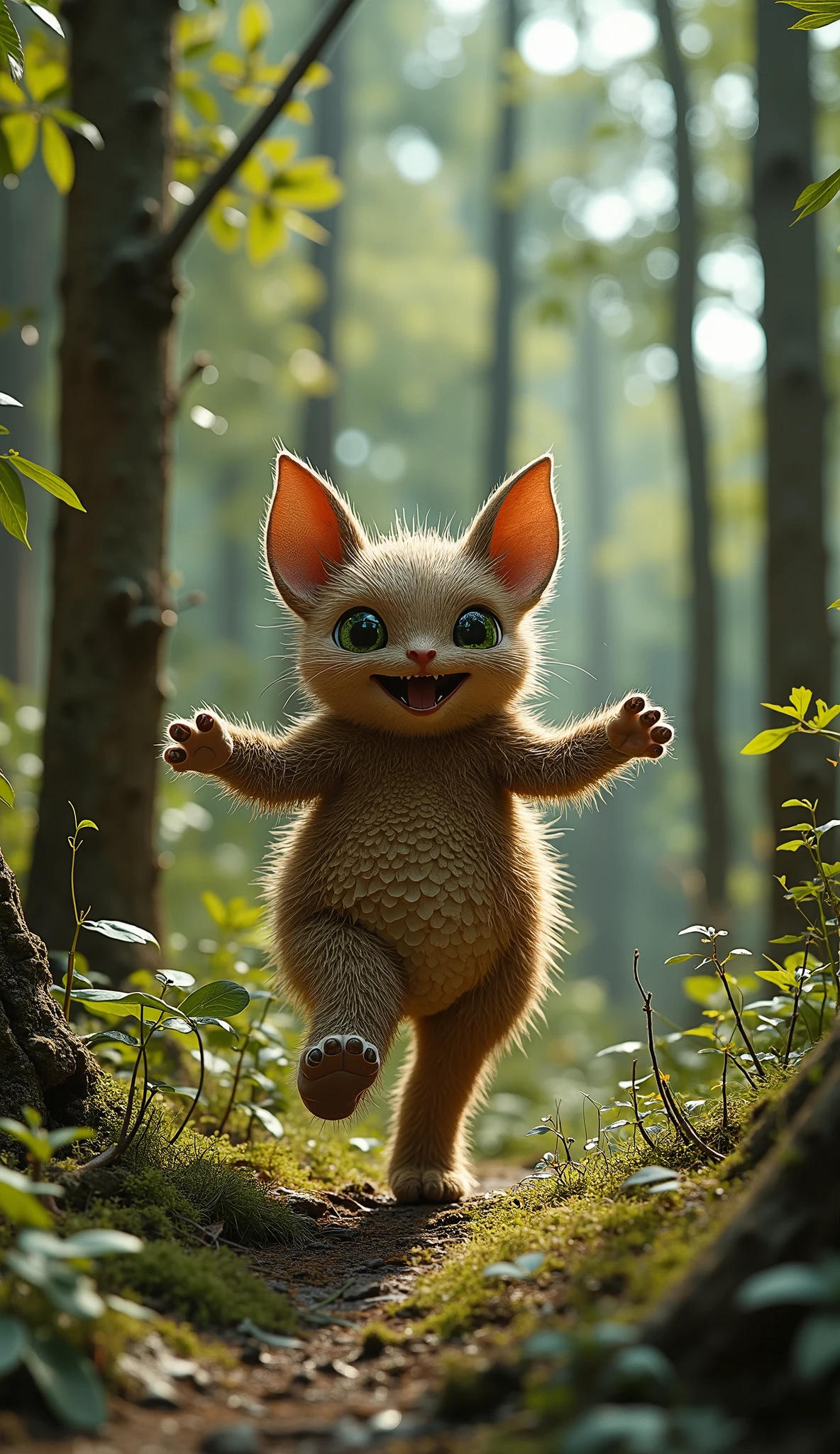 live-action、real、8K、HDR、Cute monsters are dancing in the woods