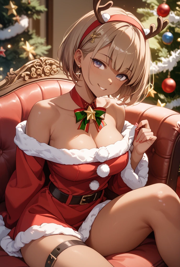((masutepiece, Best Quality, hight resolution, Perfect Pixel, 4K)), multiple girls, 2girls, full body seen, ((Beautiful eyelashes, Realistic eyes)), ((Detailed face, Blushing:1.2)), ((Smooth texture:0.75, Realistic texture:0.65, Photorealistic:1.1, Anime CG style)), Dynamic Angle, Perfect body, ((Santa Claus Costume, Red knitted hat, red and white off shoulder sweater, red and white flared skirt, Black garter stockings, Shy smile)), Classrooms without people, Sit on a desk, I took my foot off the desk, ((Angle looking up from below)), Very embarrassing panic smile, Lift your chest with your hands, Open both legs, Open your knees wide, sexy white floral lace panties, BREAK euladef, short hair, BREAK amber5star,
