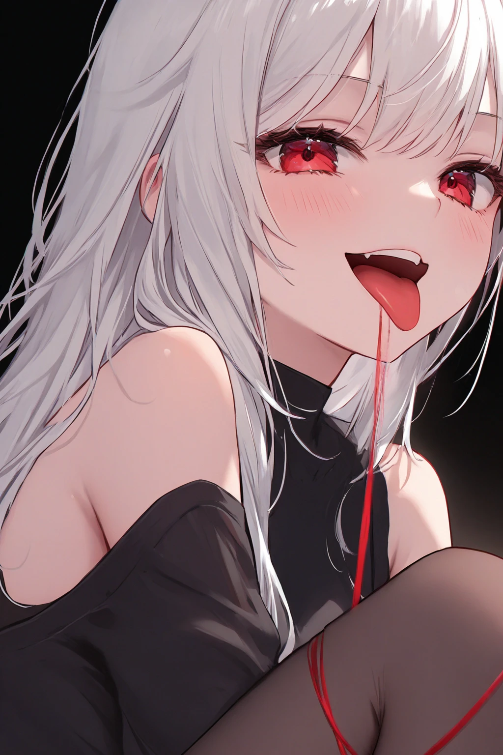 furry, white fur, ultra cute face, red elements on fur, glowing, beautiful lights and shadows, ambient light, ultra detailed fur, volumetric light, black turtleneck sweater, groping breast through clothes, background: night, blue grass, blue glowing forest, blue tone; small breast, saliva, pleasured face, saliva on breast, closed mouth, closed eyes, below view, fit clothes