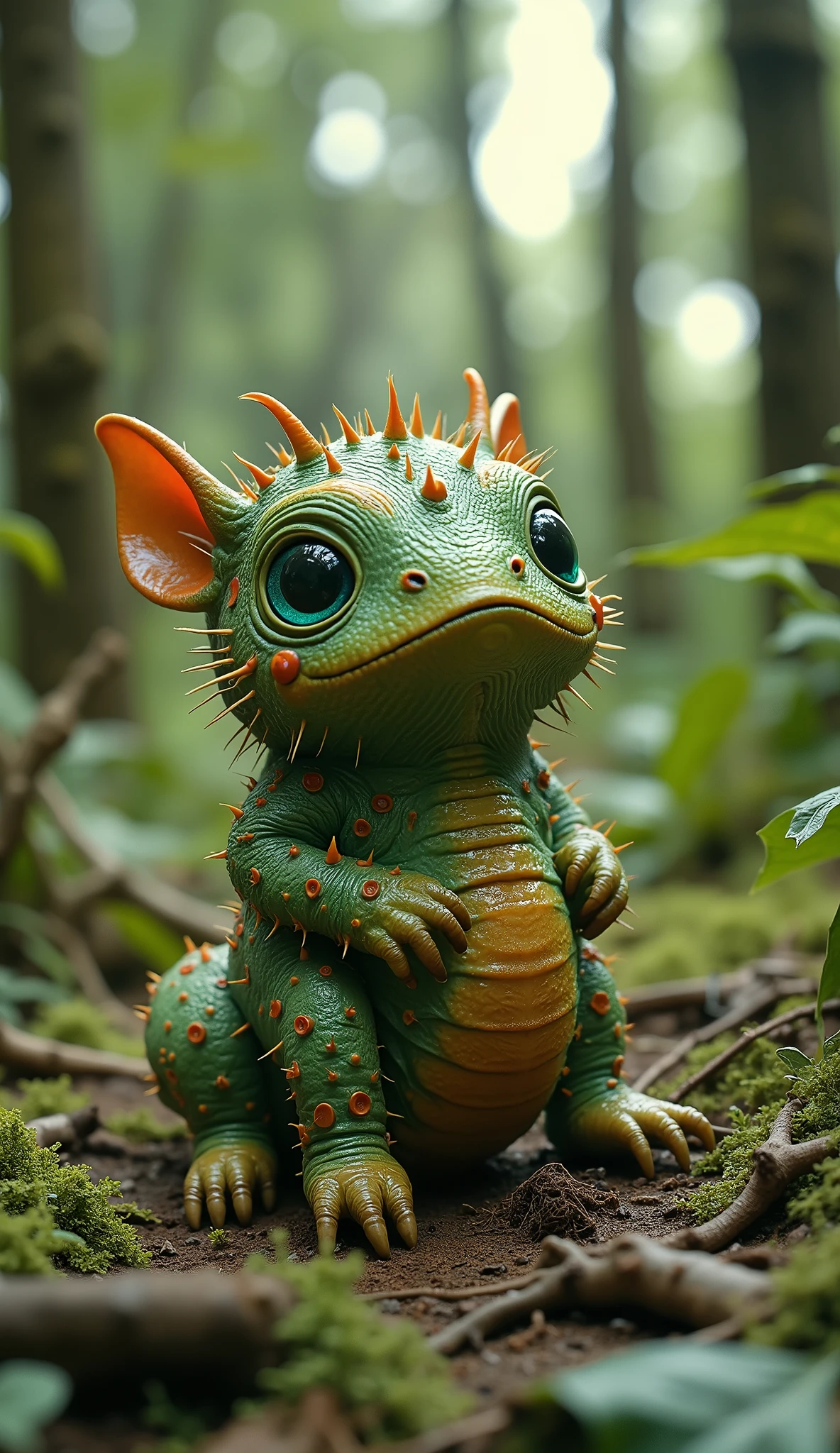 live-action、real、8K、HDR、In the woods、Cute monsters are moving on a caterpillar