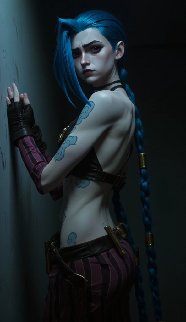 1girl, (nun:1.1), blue hair, messy hair, (braid), young female, ahegao, rolling eyes, black thighhighs, torn clothes, (veil:1.2), bare breasts, headback, view from the side