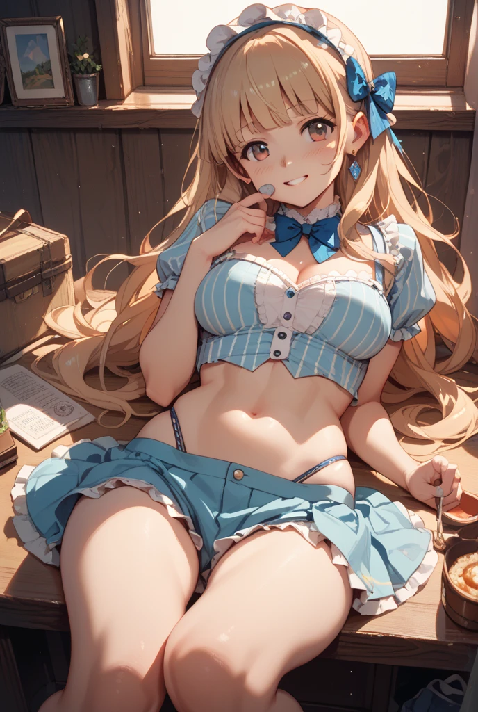 A poor blonde foreign wife slurping on instant noodles in a messy trash house