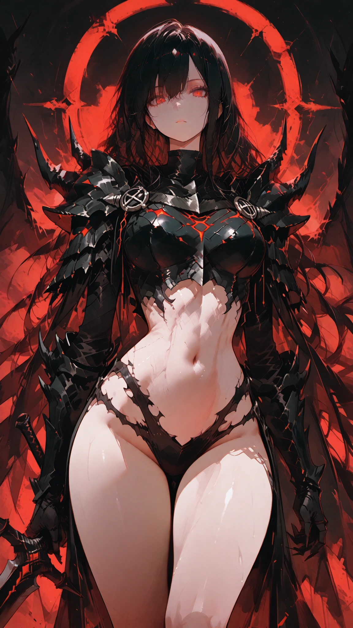 (((masterpiece))), (((highest quality))), ((ultra-detailed)), ((super fine illustration)), ((ultra-fine painting)), (upper body:1.2), (Highly detailed and delicate illustration style;1.45), detailed skin texture, detailed metal texture, detailed cloth texture, extreme detailed description, (T-masterpiece), (highly detailed face), original, raw photo, professional, Intricate details, super details, intricate ornament details, perfect anatomy, (sexy), (sexy), real, ((Solo)), ((A beautiful and cool female marshal with ruby red hair and eyes dressed as a mechanical fallen angel)) BRAKE Beautifully shaped small breasts, Beautifully shaped small buttocks, (Very detailed and delicate beautiful shiny Ruby red hair that shines in rainbow colors, colorful hair:1.2), (Beautiful clear red eyes that shine with great detail and delicate:1.2), (beautiful hands and fingertips:1.2) BRAKE ((sophisticated mechanism:1.4))Smooth and menacing design, (Highly detailed large jet black Sleek symmetrical mechanical wings:1.3), (Highly detailed and delicate mechanical armor with super leadership enhancement that shines in jet black and ruby red exclusively for marshals:1.3), (Symmetrical Wings:1.2) BRAKE Concept-art, (battle scene), Detailed science and fantasy art, ((Highly detailed and cool dynamic attack pose)) BRAKE (other would:1.1), no robot, (8K highest quality wallpaper:1.4), (Highly detailed and delicate background:1.2) BRAKE (NSFW) BRAKE