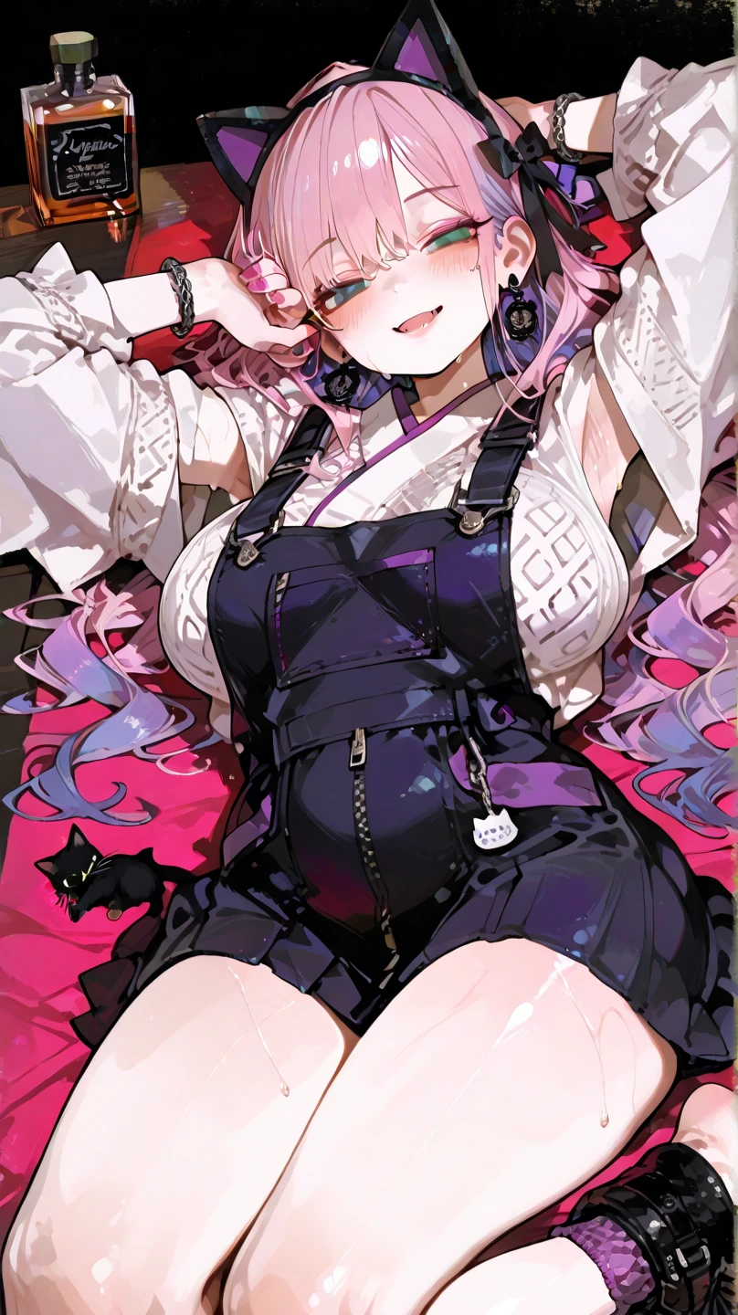tiger ears, tiger tails, martial art, medium chest, pink hair, skirt, jacket, godess,1girl,coat,standing,, solo focus.1character,,refsheet, character focus, 1character,fangs, cloused mouth,pink hair, green eyes, chinese dress, tomboy,shoes, full body, martial pose karate, kemono mimi, solo focus,
