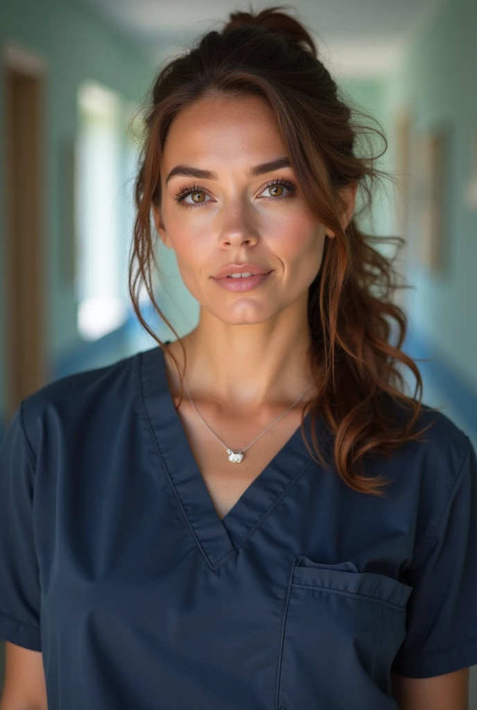 headshot, nurse in scrubs, at hospital, worried expression, soft colors, bokeh, masterpiece, high quality, (high detailed skin:1.1)
<lora:elizabeth_olsen_lora_v01:1> liz89