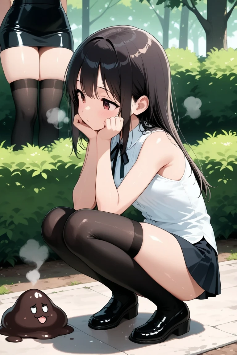 realistically, 1 girl, ponytail, brown eyes, glowing eyes, Blush, daytime, sun light, Wet, Seethrough, Sit with your knees raised., crotch, nipples, sleeveless shirt, pussy, armpit, Naked, legs apart