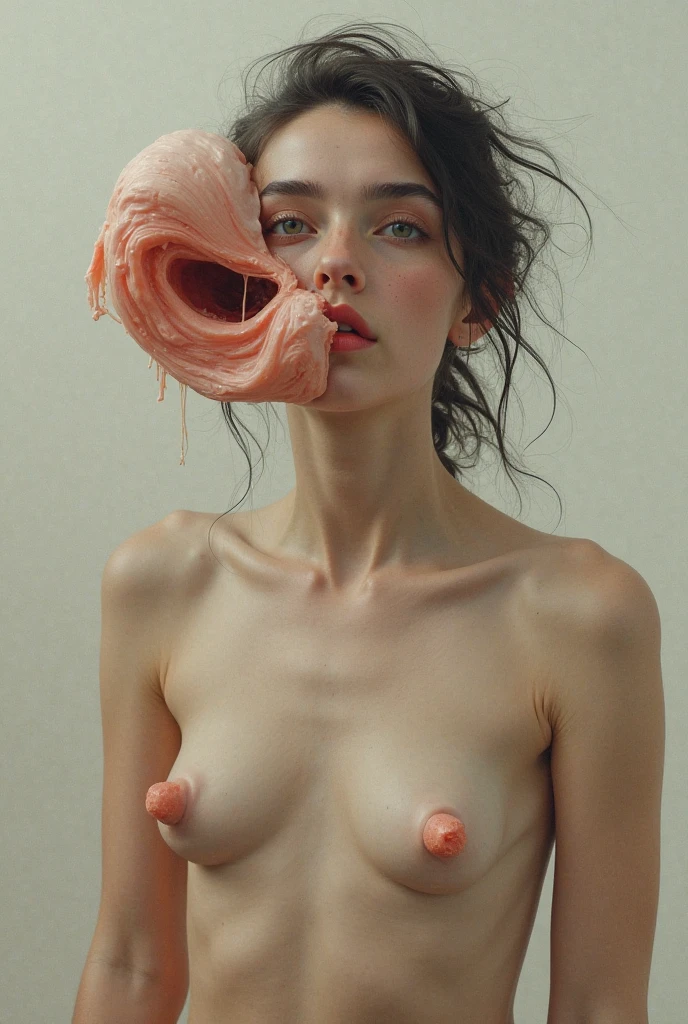 1 girl, (1 female:1.6)、((Small and flat chest:1.7))、(Naked Girls:1.7), ((No underwear:1.7))、((Pink dyed short hair:1.7))、((Apply pink makeup:1.4))、(pov shot:1.8)、((from the front:1.3)),((Your face is in the center of the frame:1.7))、((Pink Eyeshadow:1.2))、Very beautiful Japanese idol portraits, (RAW Photos, Highest quality), (Realistic, Realistic:1.4), (masterpiece), Very delicate and beautiful, Very detailed, 2k wallpaper, wonderful, finely, Very detailed CG Unity 8k 壁紙, Very detailed, High resolution, Soft Light, Beautiful detailed, Very detailed目と顔, Beautiful and sophisticated nose, Big beautiful eyes, Cinema Lighting, (Simple light color background:1.3), (short hair), (Parted bangs), Light Gray Background、 Complete ???????, Slender body,Very small breasts, Sensual look