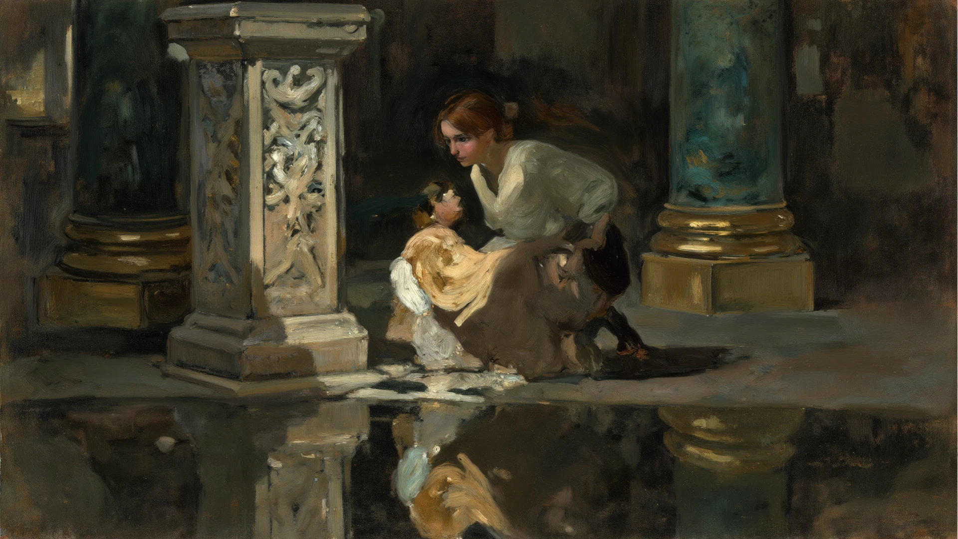 painting of a woman and a child holding hands near a body of water, Alma Tadema, lawrence alma tadema, Tadema, lawrence alma - tadema, Senhor Lawrence Alma - Tadema, Direction: Lawrence Alma-Tadema, Direction: Laura Theresa Alma-Tadema, Senhor Lawrence Almda Tadema, inspirado em Lawrence Alma-Tadema