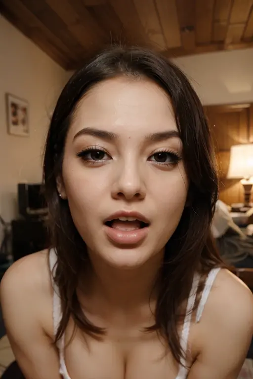 little girl, bikini, top less, (sucking cock) cumshot on face, view from above, blowjob, close up, milk dripping on face