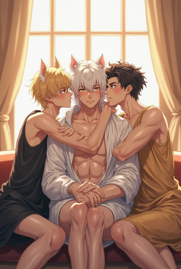 beautiful eyes,{best quality}, {very aesthetic}, {ultra-detailed}, {best illustration}, {{1boy:1.8}}, beautiful eyes,bl, Boys love,Anal Sex,((Fox ears)),open mouth,((otoko no ko)),(white long hair:1.8),nsfw,anal sex,(Fully nude:1.8),(pale skin:1.4),teen ager, cum in ass,(bukkake:1.4),Medically correct human body,Transparency,Low Saturation,(testicles,perineum:1.3),dramatic angle,2d,Anime Face,(No tear bags),(bangs between eyes),((flat chest:1.4)),Steamy skin,skiny boy,Erect penis,(bukkake:1.8),(excited),(spoken heart:1.2),(gangbang:1.8),(spread legs),(deepthroat:1.6),(irrumatio:1.5),(Squat:1.6),look back,ass focus,(hand job:1.5),