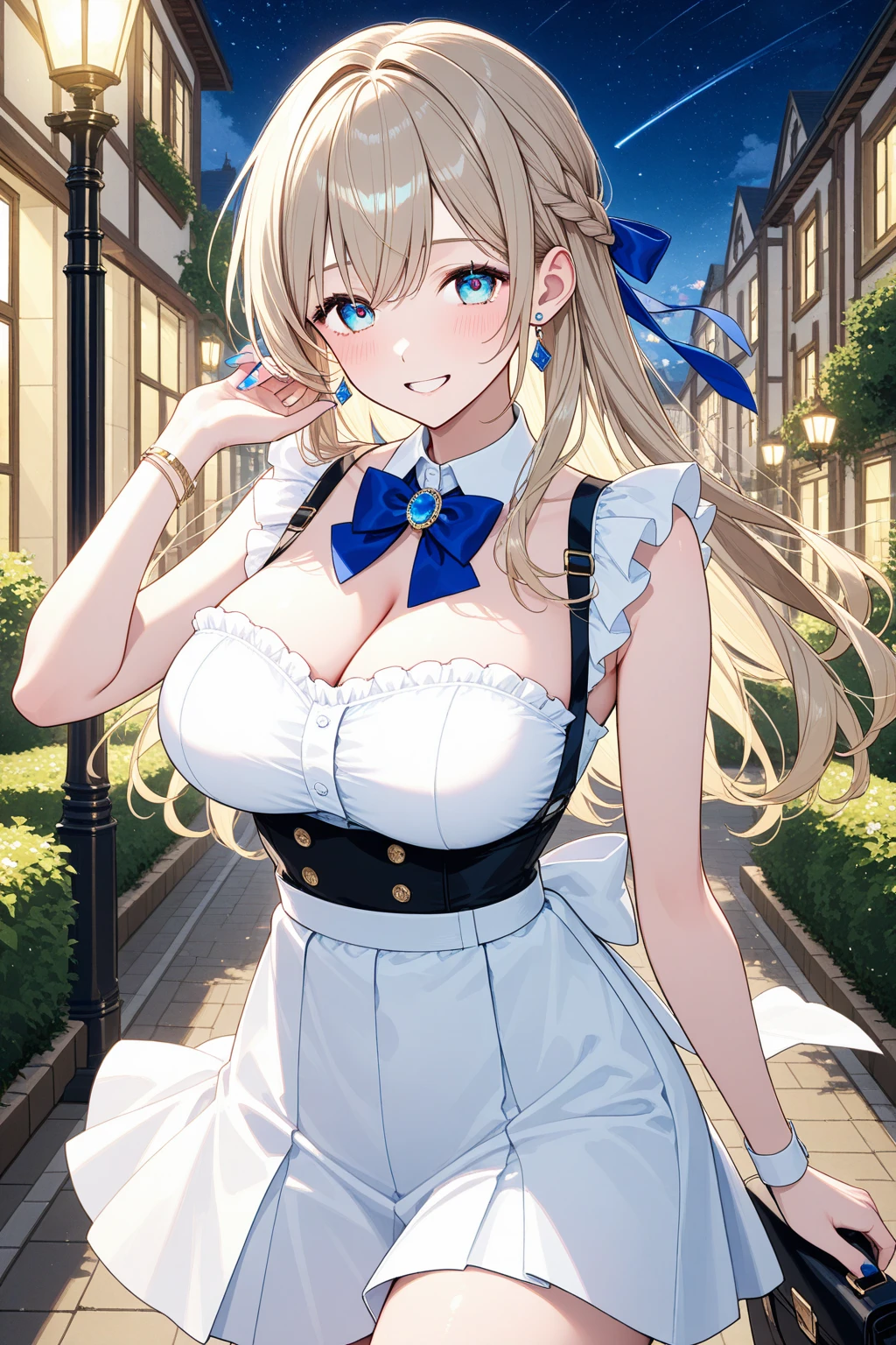 Erotic Anime Illustration、fantasy、Plump maid service、beautiful eyes、english garden、Artoria、mini skirt、Ecstatic smile、Overwhelming huge breasts that go beyond common sense、thick legs with fat、perfect proportions、cowboy shot