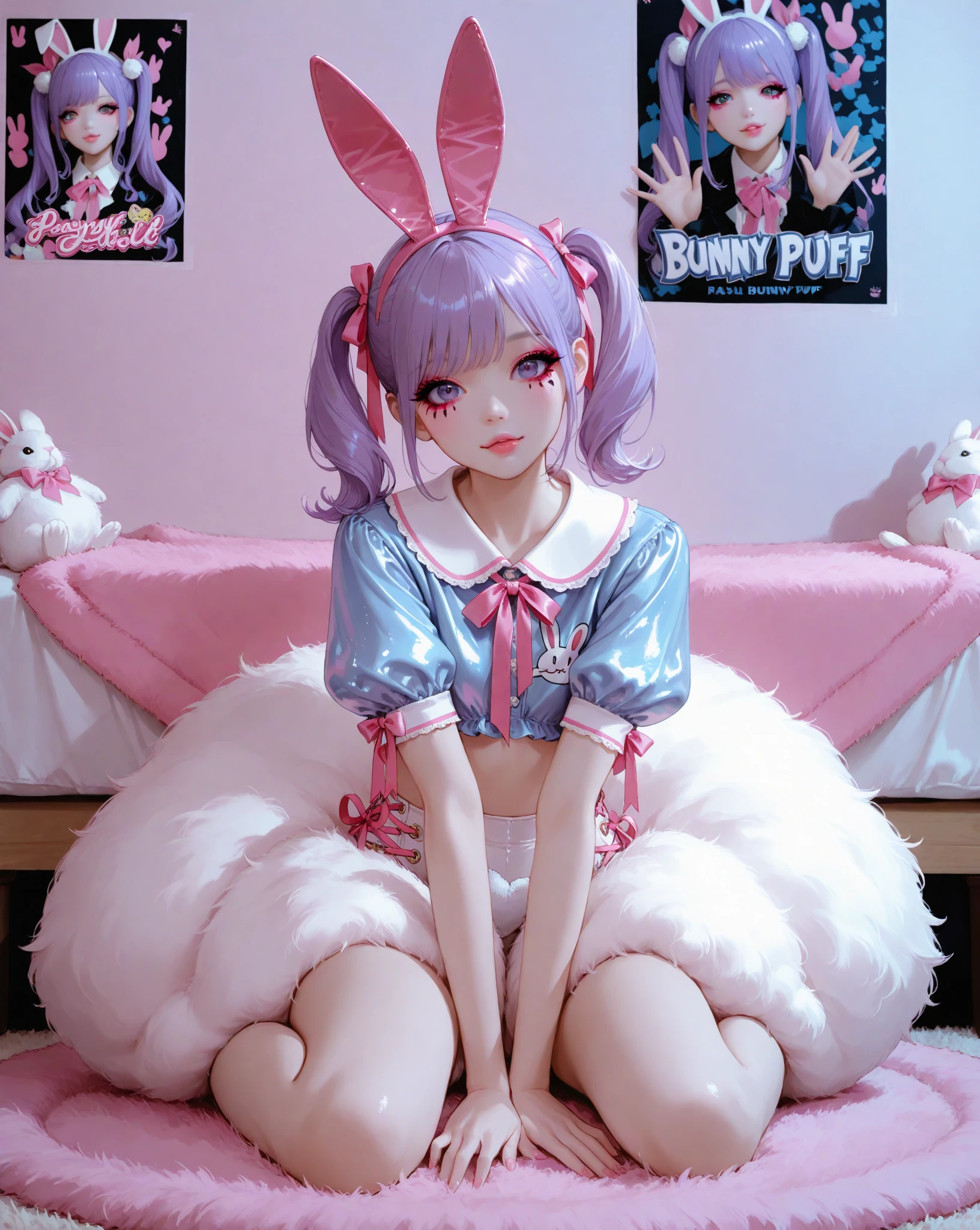Anime girl lying in bed with a bunch of stuffed animals, anime moe artstyle, kawaii hq render, menina monstro anime, em nenhum jogo nenhuma vida, e 2K Cutecore Clowncore, Loli, small curvy loli, Hanayamata, Marin Kitagawa Fanart, arte anime de alta qualidade, Fanart oficial