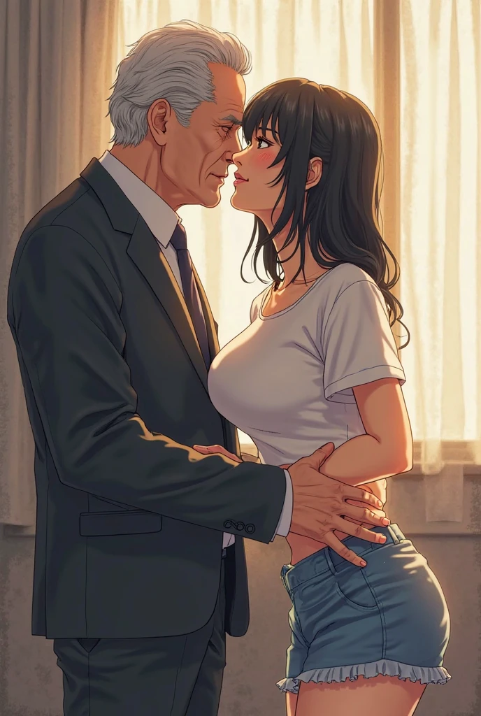 ((Full body photo)) masterpiece，nsfw,1scene,cleavage, hoochie ,from front,CNC,High quality,Ultra-high resolution,High-definition illustrations,Masterpiece,extremely detailed, highres,detail eyes,detail mouth,Mature hetero sexual couple,bewitching woman,(married sexy milf is glossy lips and young boy),(black heir),eyes rolled back, drooling, flushed cheeks, intense expression,Fishnet stocking,denim，(Sexy Tattoos:1.4)，（shy milf. having sex with 2 young thin 18 y.OBOys . She is wearing black t-shirt and black pants outfits. Small  breasts. Phone exposure. ）Bare legs， Full Thighs （Slim Legs Naked ）（Beautiful Feet ）（Beautiful Legs）（Train Bento ）（Man holds woman high）（Train Bento 做愛）（ Sexy Pose）（Small waist））（ with leg rings on the calf）、 delicate,  Beautiful thighs 、（, 牛仔射擊, ,  looking at audience ,  blush , ,  A little sweaty ,  very shy and embarrassed,  transparent liquid drips down her thighs ,  Attractive curves ,Pinch Shirt ,  Huge Breasts ,  huge thighs , Full Body , Good proportions, ，Bare legs， Full Thighs , shorts,unbuttoned shirt,home entrance,intense climax,1 geezer stalker,(((hug from behind))),((A man puts his hand in my pants)),molestation,(Deep Kiss: 1.4)), (((Forced kiss,))),((sexual harassment)),saliva,sweat,Medium breasts,seductive,beautyfull curvy,mole under eye,blush,Negorize