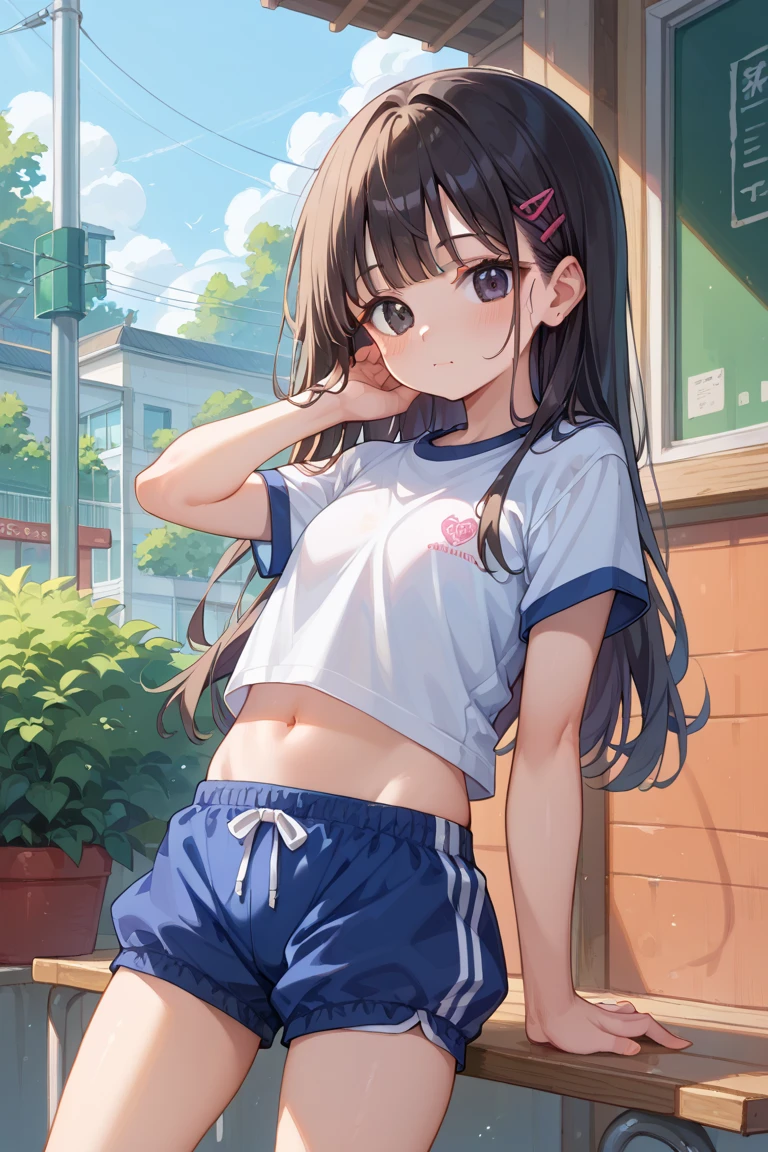 table top、highest quality、High resolution、1 girl、alone、low length、thin legs、shy、smile、blush、big 、dark brown hair、bun hair、blue eyes、long twin tails、visor cap、pink ribbon、white shirt、(white panties with detailed decorations)、clock、white bedroom、A photo of the subject taken from below、(Change of clothes、filming her from below)、black tights、sexual pose