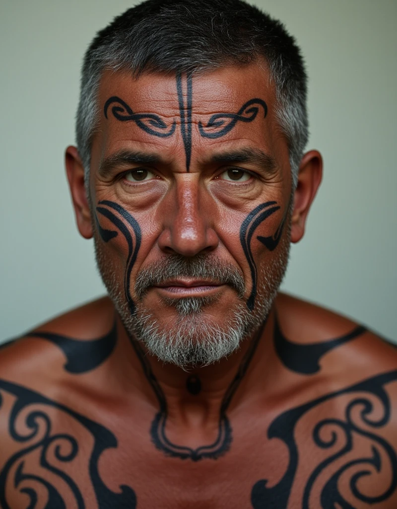 white haired scraggly shirtless tattooed androgynous viking shaman, has facial tattoos, has glowing rune tattoos