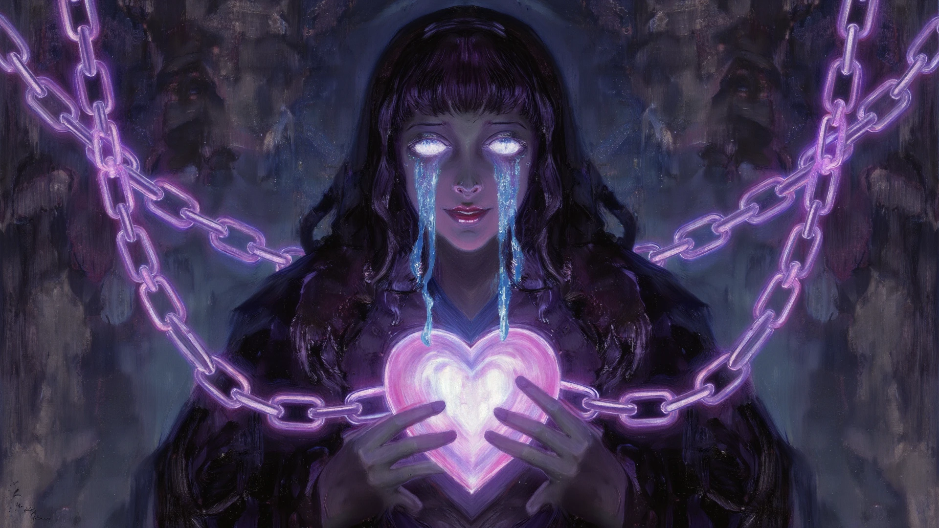 ((dark fantasy, surrealism, horror, gothic)), best quality, masterpiece, ultra-detailed, highly detailed, an extremely distressing yet delicate image,(1 figure), (heart-shaped object:1.3), (disco lighting:1.2), surreal atmosphere, twisted and distorted perspective, emotional chaos, dark and heavy shadows.