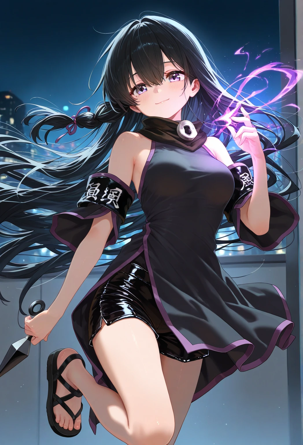 a full body view of a woman with long hair and a purple shirt, smooth anime cg art, render of april, anime styled 3d, portrait anime space cadet girl, starfire, portrait of a female anime hero, render of a cute 3d anime girl, anime girl of the future, portrait knights of zodiac girl, maya ali as a lightning mage, airbrush render