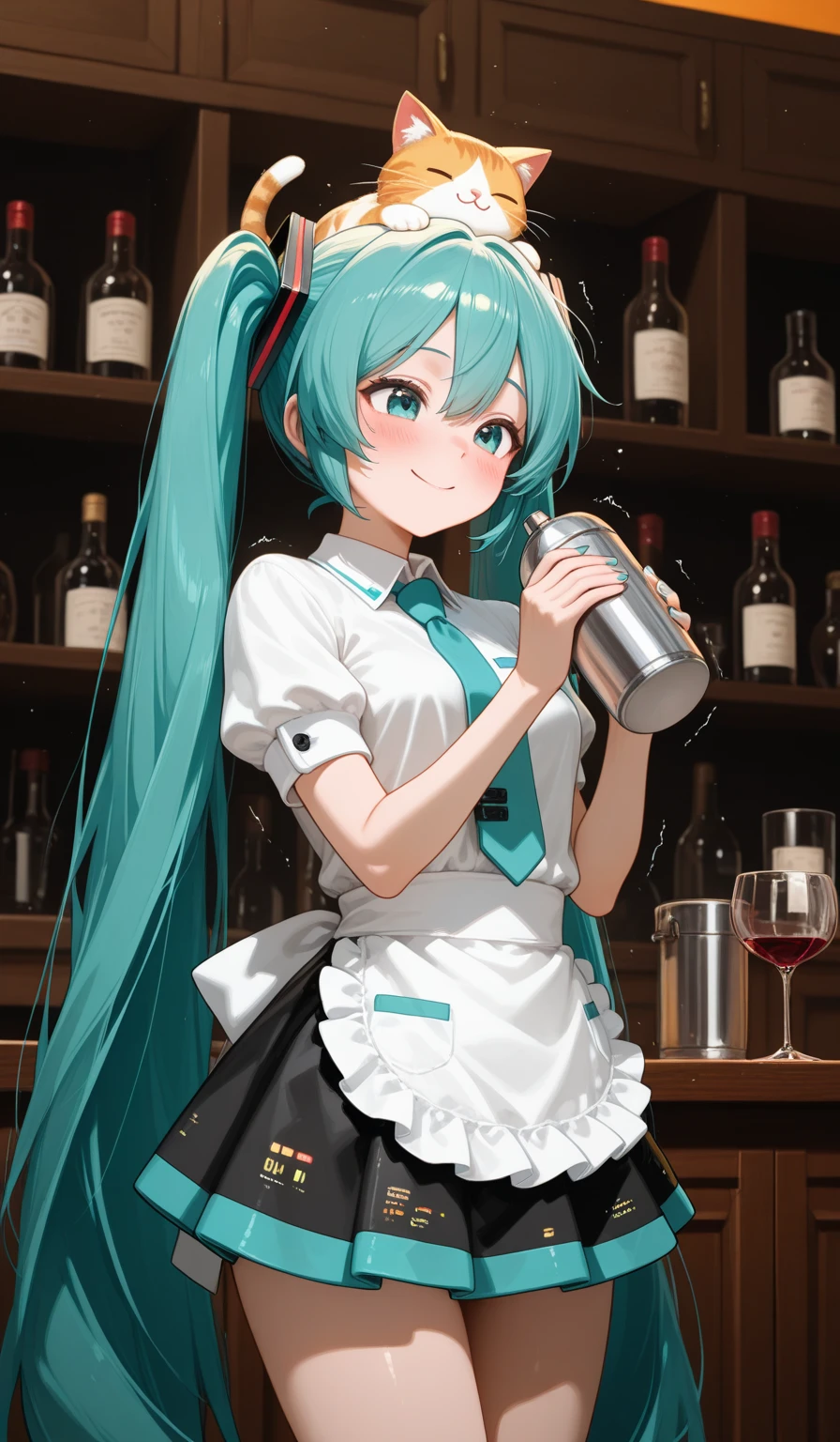 (((maid clothes)))), (((big)))), drunken eyes, Hatsune Miku,