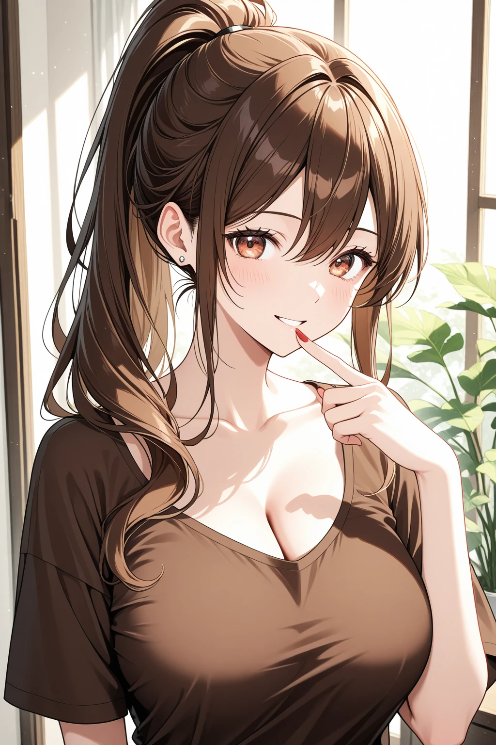 (1 photo from the front)Winter clothes, Beautiful Face, Highly detailed face and skin texture, ((1 male and 1 female,Have ???:1.3)), Prone bones,On the bed ，Grab your ?????,(Beautiful Eyes), Brown eyes, double eyelid, Thin eyebrows, Glitter Eyeliner: 1.2, natural cheeks, Glowing Skin, Fair skin: 1. 2, Shiny necklace and earrings, (Glossy Lips: 1. 4), (Captivating smile), (20-year-old), (High Ponytail, Wavy Hair, Brown Hair, Diagonal bangs), Medium Long Hair, ((Upper Body Shot)), (Focus on the ????? and face), Medium sized ???????????, ?????? swelling.Completely ?????