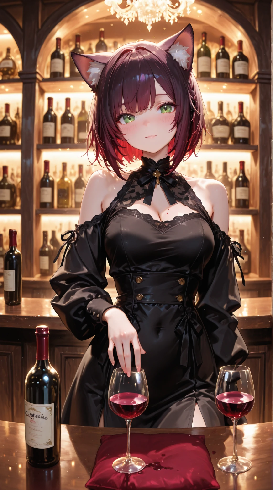 Adult woman, pink hair, low ponytail, white eyes, Fox ears, Foxtail, open dress, Masterpiece, hiquality
