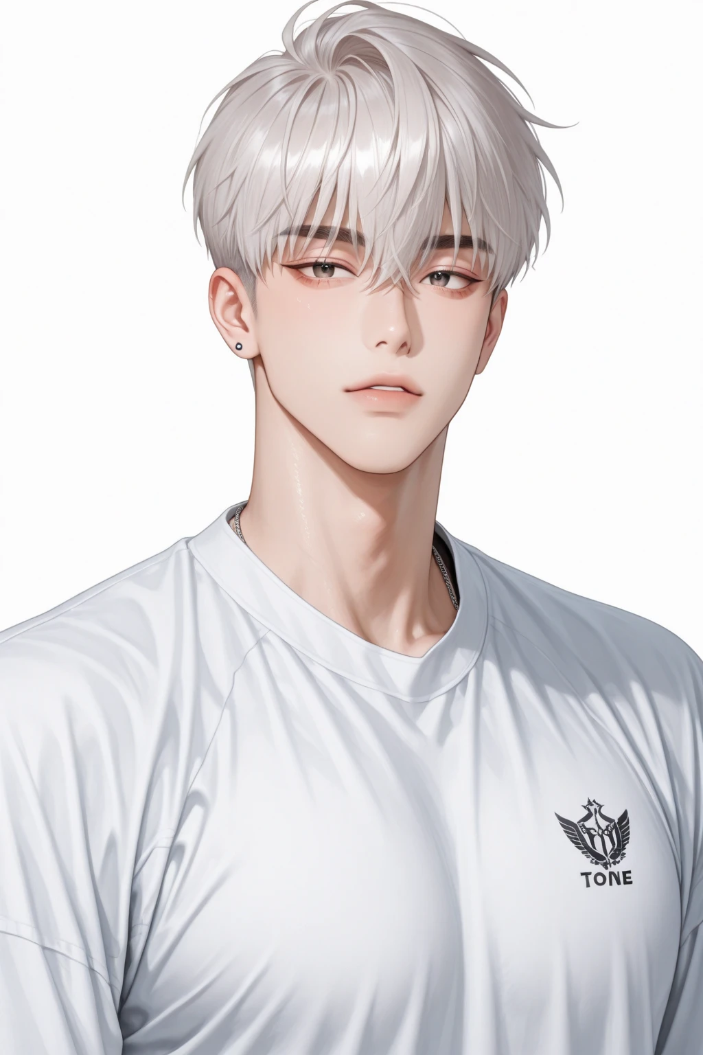 1 male, handsome Japanese male model, high resolution 4k, adult, perfect face, detailed eyes and face, muscular, white eyebrow hair, white eyelashes, Naked torso, Detailed face, perfect face, real skin texture, detail Perfect hand, details, Real and complete hand details, unreal engine, hd picture, satoru gojo, Jujutsu kaisen, white hair, short hair ,hair between eyes ,blue eyes, white skin, Rabbit ears