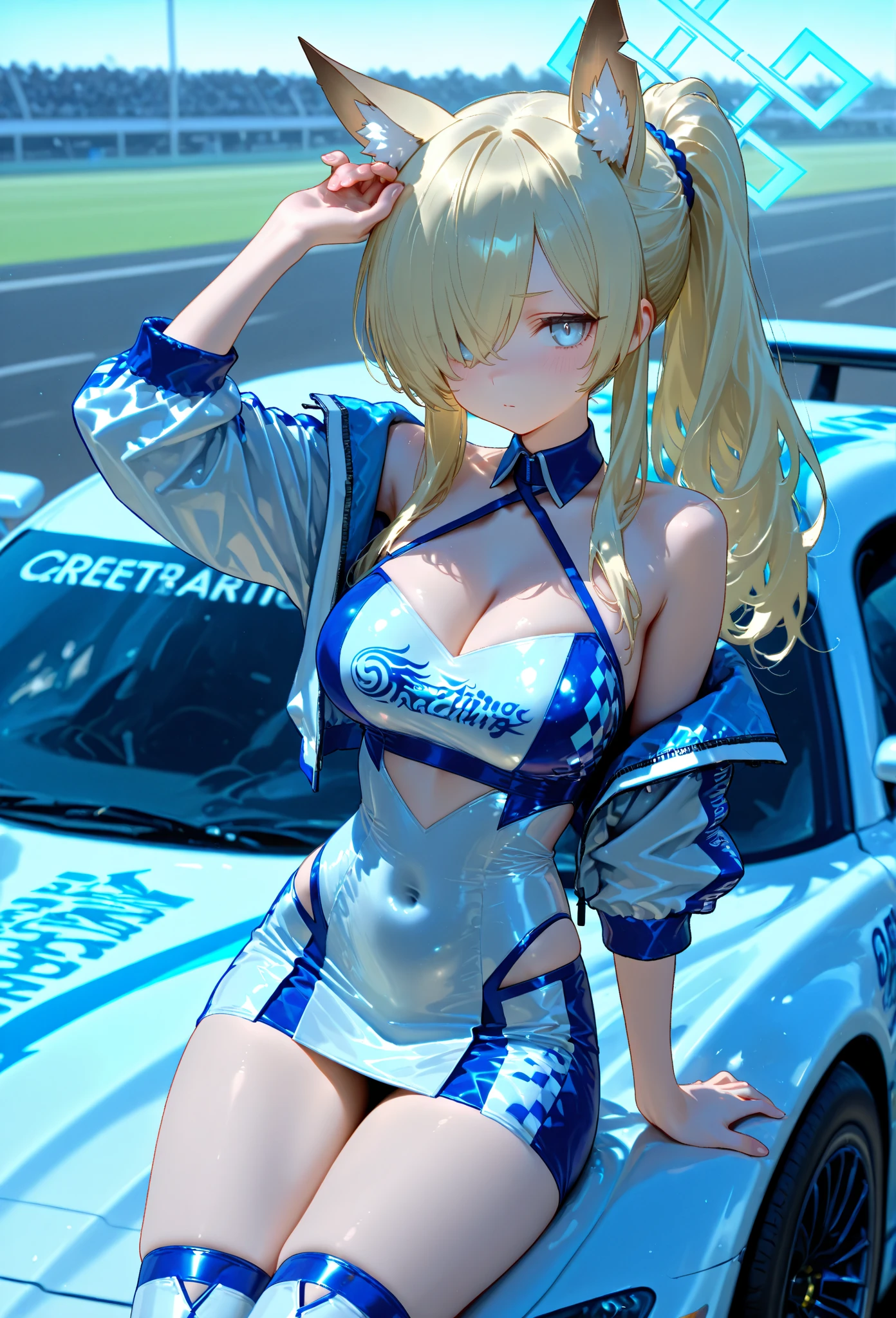 (white plain Leotards:1.5),,Is a smile in front of a new car in the venue of the auto show; model pose, race queen,
( high-heeled shoes:1.5),masterpiece, best quality, HD, 8K, Ultra- high resolution, Extreme Detail, Super detailed, beautiful eyes, beautiful hair, Beautiful side, beautiful skin, curvy, Tamaki, Cosmic Eyes,