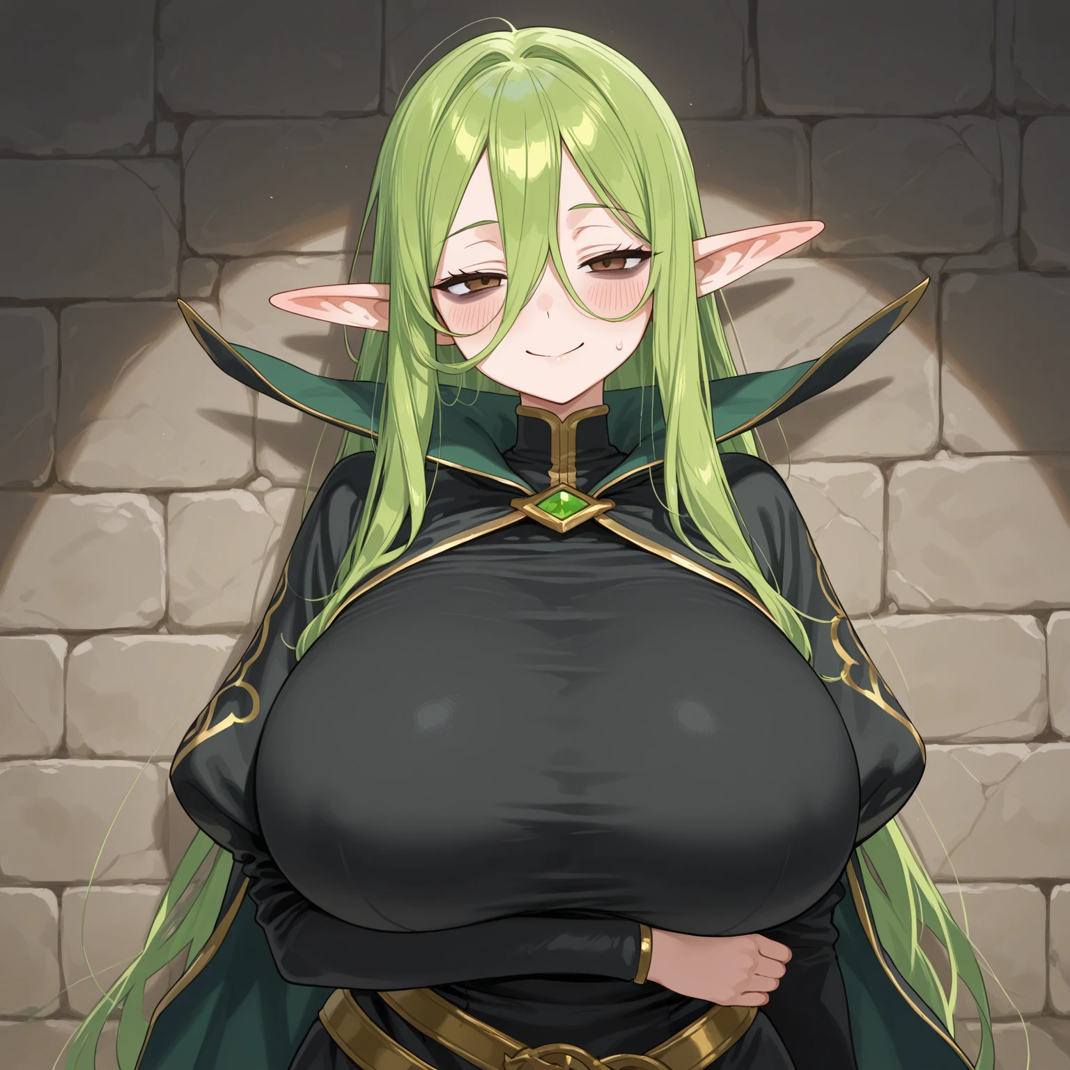 nsfw:1.5,1 mature female,Age 25,(A female wizard is surrounded and attacked by multiple goblins during a battle.),Goblin in heat,monster,(blush,Are crying:1.5、tears),((Torn Magical Robe:1.5)),(Torn clothes:1.5)、Dynamic pose,Dynamic Angle,Micro Panties、Huge Breasts:1.5、((Overflowing Sex Fluids:1.2))、vagina、SEX、boss goblin、gang rape、(Moss green penis)、A male goblin in heat and erection、Goblin pulling clothes、Wide-open legs、Fuck from behind、Braid