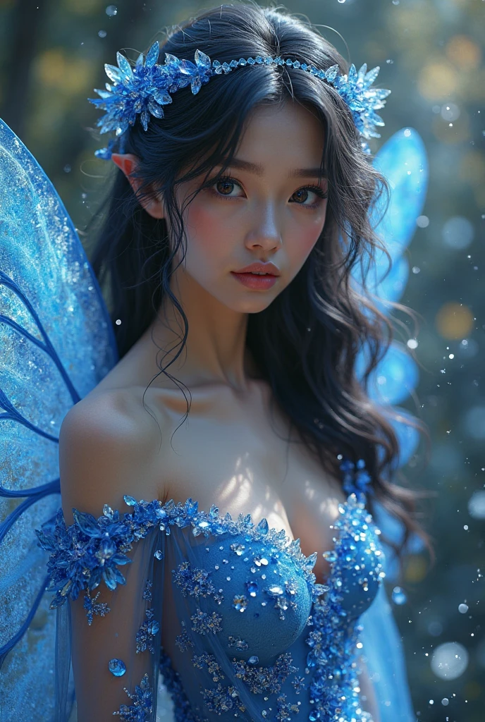 ((Best quality)), ((Masterpiece)), (Detailed), (((A warrior fairy, young))), eyes blue transparent dress, the dark forest, Perfect face