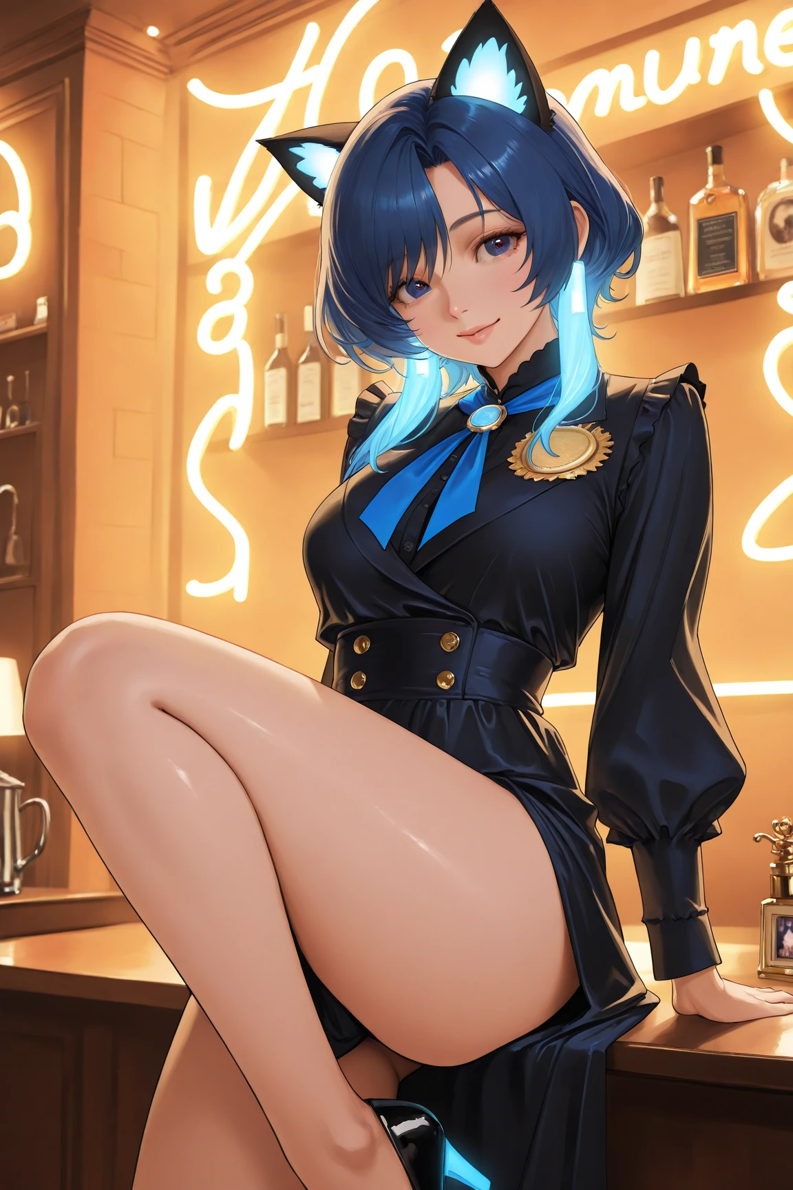 (8k:1.2), (masterpiece:1.2), (Solo), (Detailed eyes and skin), (detailed facial features), nffsw, Perfect Style, Beautiful face, Anatomically correct, Highly detailed face and skin texture, (Black eyes:1.5), Glossy skin, Sunlight, Ayana_taniguchi, (cowboy shot:1.3), yelan v4
BREAK (black mascara: 1.4), (dark gray rouge: 1.4), (very pale skin: 1.4), (blue cheeks: 1.3),
BREAK standing in a club,
BREAK in jessica rabbit style, long blue sparkly dress, ((wearing blue dress with asymmetrical:1.4) (very long skirt: 1.4)) and lavers of lace and tulle, (wearing strapless and tight bodice:1.4), (wearing high heels:1.4)
BREAK (short dark blue hair banss:1.4), (dramatic makeup with black eyeshadow, evelashes, and lipstick, has green eyes and fierce look: 1.4) (large breasts: 1.4)