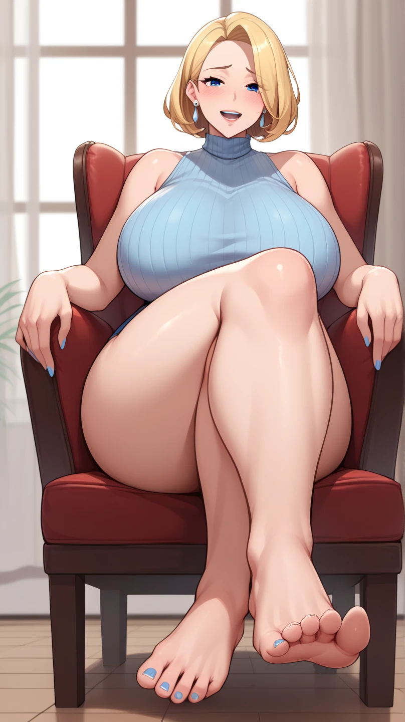 there is a woman sitting on a chair with a big breast, small curvy loli, thicc, oppai proportions, hyperrealistic full figure, oppai, with large breasts, with a large breasts, realistic shaded perfect body, photorealistic perfect body, heavy detailed, she has a jiggly fat round belly, big breasts!, photorealistic full body