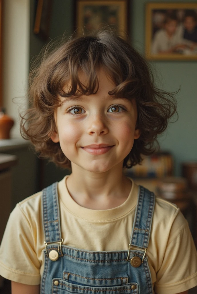 a 7-year-old boy, The Pixar way,crayons de couleur,sourire enjoué,curly hair,yeux expressifs,jolies taches de rousseur,energetic,pixelated background,Couleurs vives,soft lighting,narration.