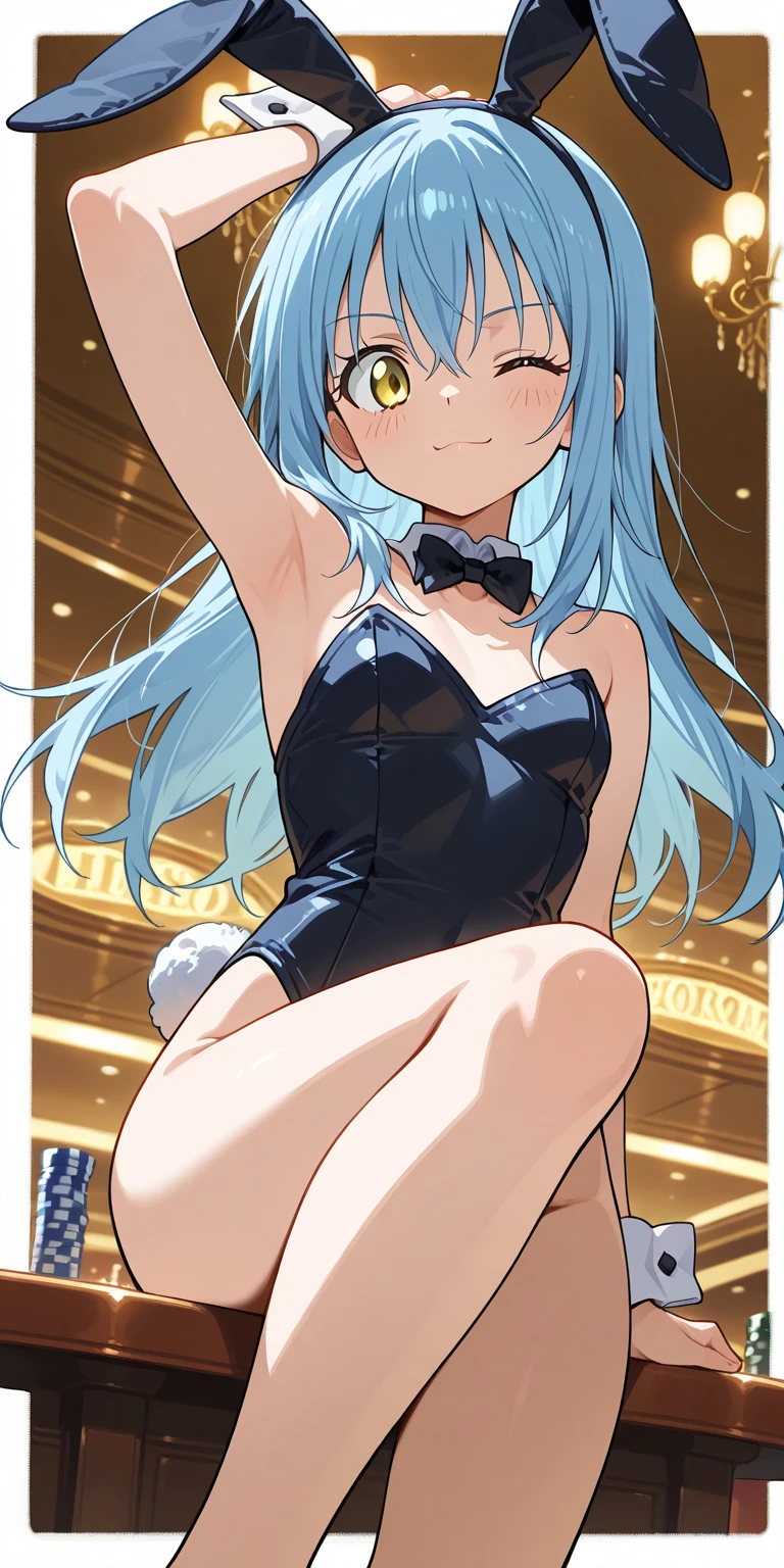 NSFW,masterpiece,Highest quality,High resolution,Very detailed,Shiro /(no game No life/),Small breasts,Bunny ears,Playboy Bunny,casino,Holding Tray,blush,Are standing