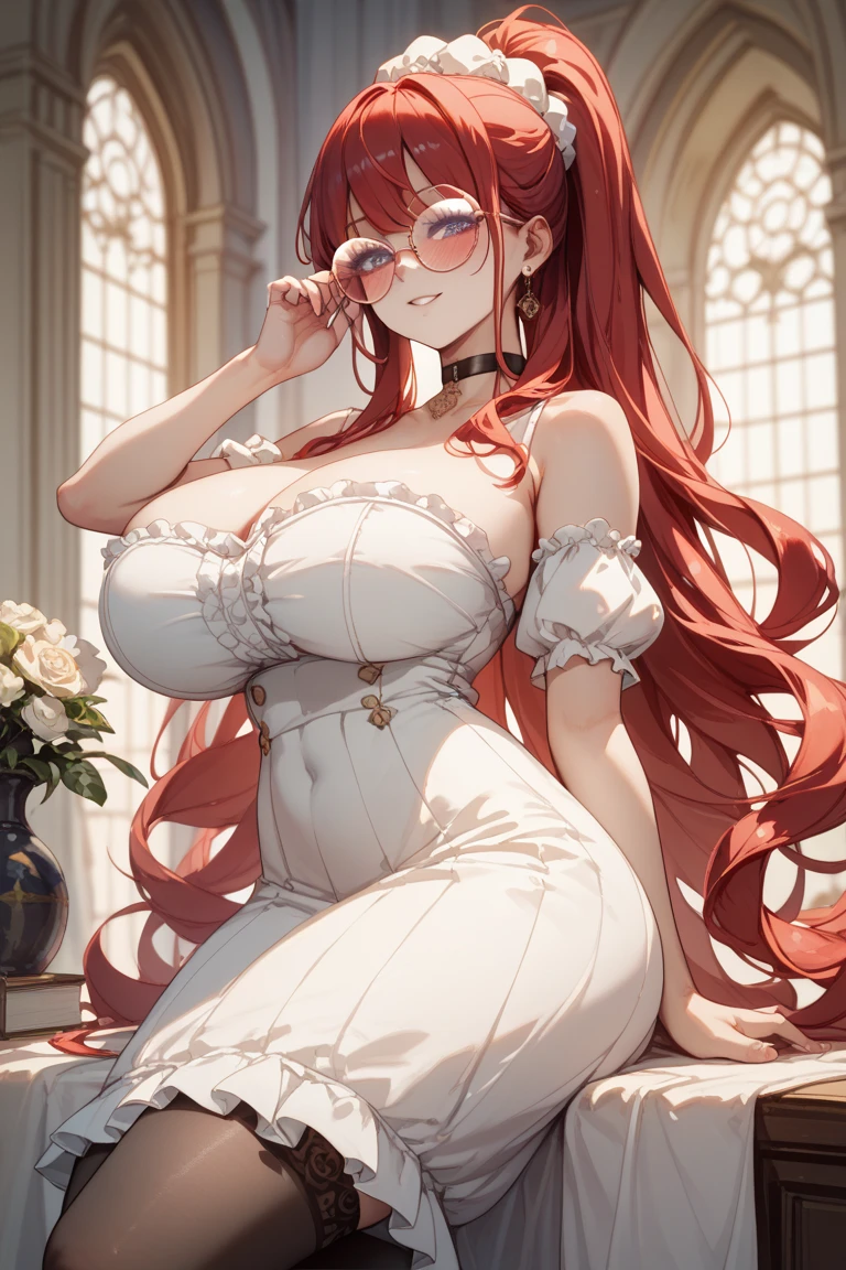 1 woman, tall, mature, voluptuous body, wide hips, big breasts, narrow waist, white skin, long red hair, beautiful blue eyes, perfect face, beautiful face, fine features, red painted lips.
Elegant white dress, gold jewelry, white stockings, white bowls.
kneeling in the middle of a large room, embarrassed expression
(Masterpiece) (High Definition) (Quality) (Detailed) (Perfect Drawing) (Expressive Face)