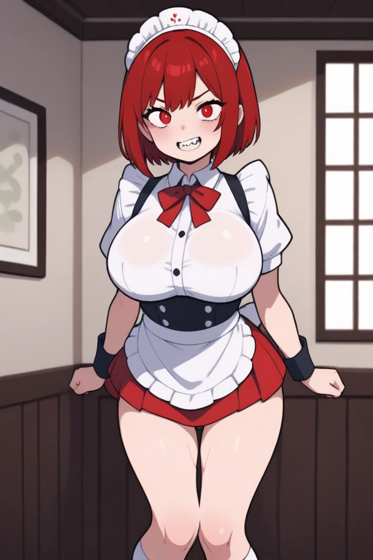 (masterpiece:1.2, best quality:1.2, beautiful, high quality, highres:1.1, aesthetic), detailed, extremely detailed, ambient soft lighting, 4K, perfect eyes, perfect face, perfect lighting,perfect female body, perfect breasts, perfect hips, perfect anatomy perfect hands makima \(chainsaw man\), best quality, ultra detailed, 1girl, solo, standing, red hair, long braided hair, golden eyes, bangs, huge breasts, huge ass, huge thighs, narrow waist, wide hips, thick thighs, curvy, clown outfit, colorful dress, jester hat, pointy shoes, stare, smile, looking at viewer, (interview:1.3),
