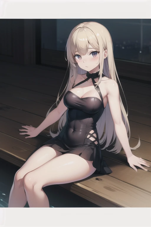 simple girl sitting on a wooden chair, She is naked and we can see her private parts. She has an embarrassed but seductive expression, she has fox ears and a fox tail.