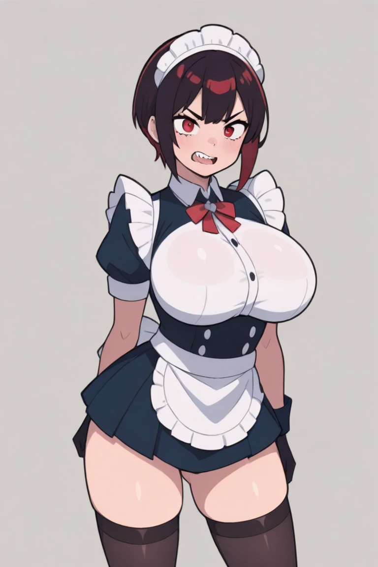 Ranmachan, Red hair, Braided hair, very big breasts, bouncing breasts, sexy maid outfit, sexy maid costume, lace neck collar, 