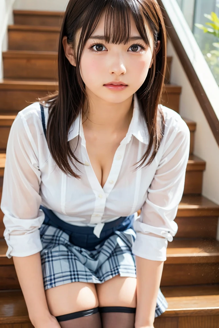 Japanese schoolgirl),((Beautiful girl)),cleavage,the expression imagining what feels good:1.2,(perfect body beauty:1.2),((perfect body)),